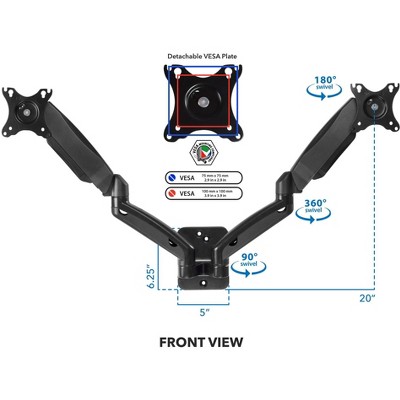 Black Steel Dual Arm Full Motion Monitor Wall Mount