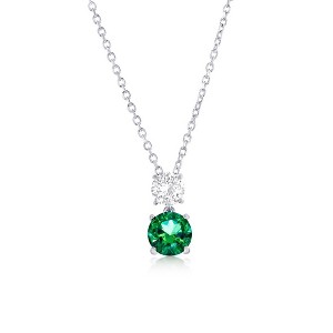 Bella Silver Sterling Silver, Double Round CZ Necklace - Emerald CZ - Green - 16+2 Inch - 1 of 3