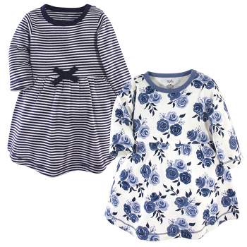 Touched by Nature Big Girls and Youth Organic Cotton Long-Sleeve Dresses 2pk, Navy Floral