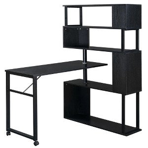 5-Tier Bookshelf With Table, Four Installation Methods, Lockable Casters (Black) - 1 of 4