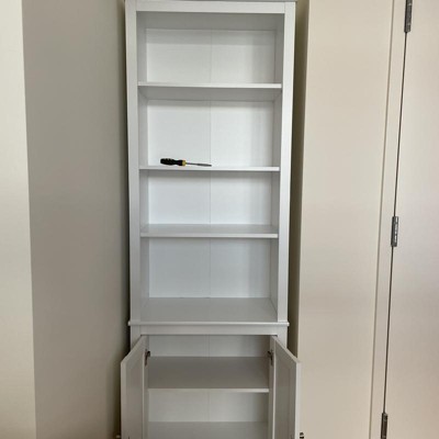 Prepac Tall Bookcase with 2 Shaker Doors - White