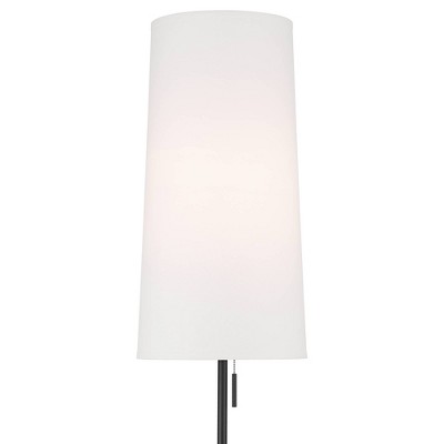 66" Black and Gold Polished Metal Floor Lamp with White Fabric Shade
