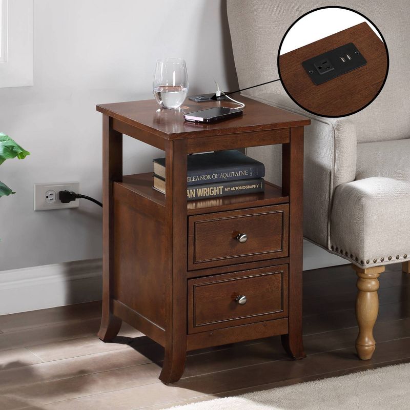 Breighton Home Melbourne 2 Drawer End Table with Charging Station and Shelf Espresso, 2 of 8