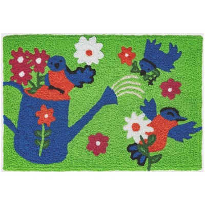 Jellybean Bluebirds & Watering Can Doormat – 20"x30" Indoor/Outdoor, Washable, Nature-Inspired Entry Mat