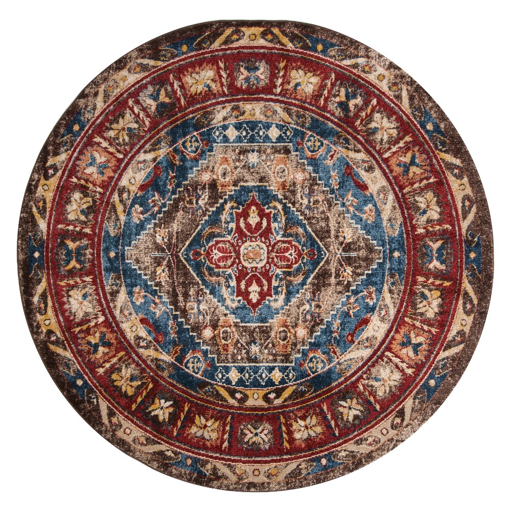 6'7in Medallion Round Area Rug Brown/Royal - Safavieh