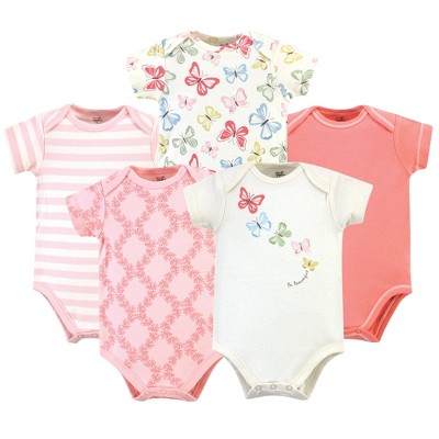 Touched by Nature Baby Girl Organic Cotton Bodysuits 5pk, Butterflies, 0-3 Months
