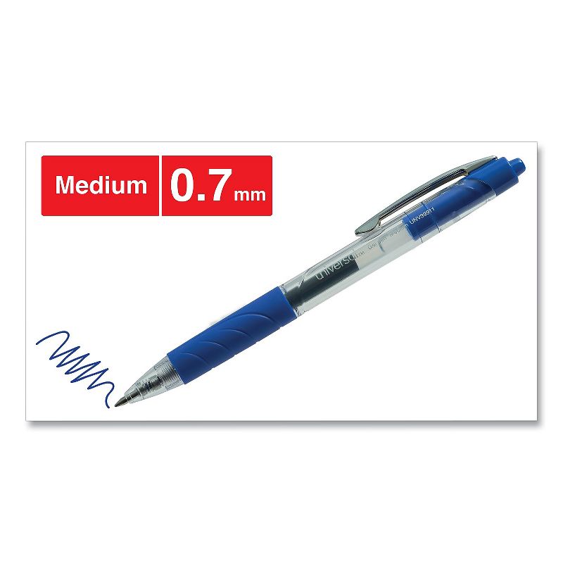 Universal Comfort Grip Clear Retractable Gel Ink Roller Ball Pen Blue Ink .7mm 36/Pack 39911, 4 of 6