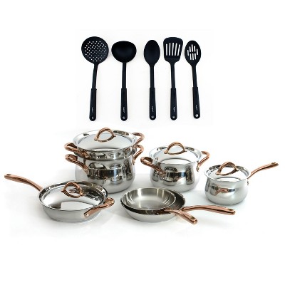 BergHOFF Ouro Gold high-quality Stainless Steel Cookware Set With Matching Lids And Cooking Utensil, Induction Cooktop Safe