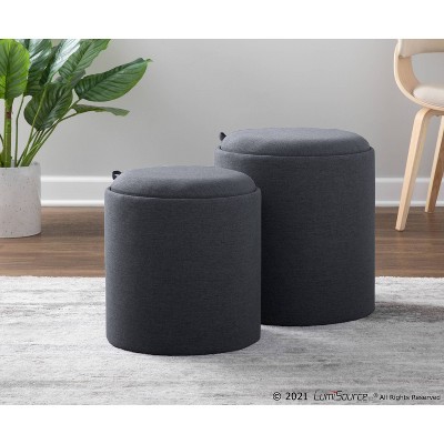 Charcoal and Natural Fabric Tray Nesting Ottoman Set