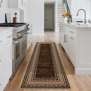 Modern Geometric Area Rug with Non-Slip Backing - Low Pile, Machine Washable, Border Design for Living Room & Bedroom - 1 of 4