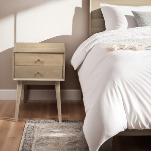 Royal Hampton Bedside Nightstand Table with 2 Drawers and Brass Knobs, Sandblasted Mango Wood Construction - 1 of 4