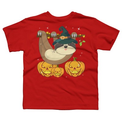Boy's Design By Humans Funny Witch Sloth With Jack O Lantern Halloween T-Shirt By thebeardstudio T-Shirt