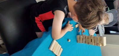 We Games Wood Block Stacking Party Game That Tumbles Down When You Play -  Includes 12 In. Wooden Box And Die : Target