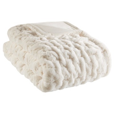 50"x60" Ruched Faux Fur Throw Blanket Ivory - Madison Park: Cozy, Soft & Machine Washable