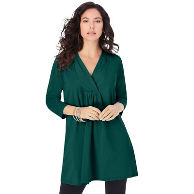 Roaman's Women's Plus Size V Neck Shirred Ultimate Tunic