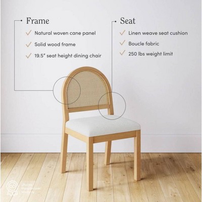 Cream Boucle and Warm Pine Cane Back Dining Chair