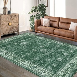 Area Rug Washable Printed Vintage Floral Non Slip Low Pile Rugs Soft Rubber Backed Indoor Bedroom Rugs for Laundry Room - 1 of 4