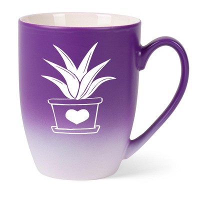 Elanze Designs Botanical Succulent Nature Coffee Cup Mug 12 Ounce Ceramic With Ombre Gradient Elegant Minimalist Aloe in Heart Planter Silhouette