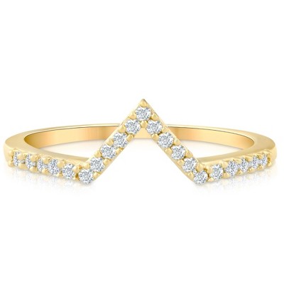 Pompeii3 Diamond Curved V Shape Wedding Ring Women's Stackable Wedding Band Yellow Gold