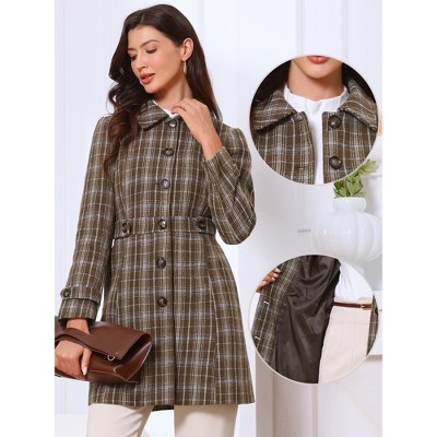 INSPIRE CHIC Women's Plaid Single Breasted Winter Trench Outerwear Pea Coat Black Medium — фото 2