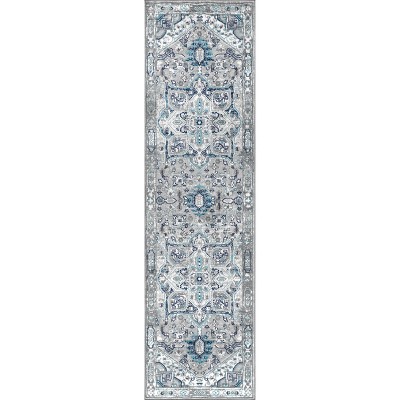 Light Grey/Blue Modern Persian Medallion 2x8 Runner Rug