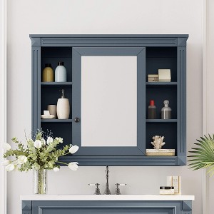 ORRD 35x28" Wall Mounted Bathroom Cabinet w/Mirror & 6 Open Shelves, Modern Medicine Storage Cabinet for Bathroom Organization - 1 of 4