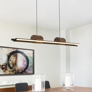 LLHZSY 3-Light Integrated LED Linear Kitchen Island Pendant Chandelier with Wood Accents-Black-43 3/10" - 1 of 4