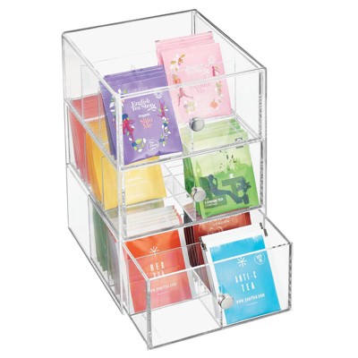 mDesign Plastic Kitchen Storage Tea Organizer, 3 Drawers -18 Sections ...