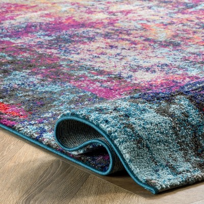 Multi Abstract Synthetic 6'7" x 9' Non-Slip Area Rug