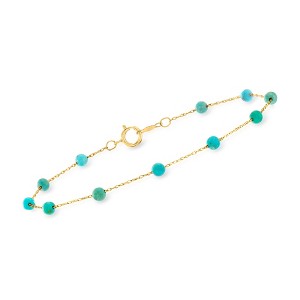 Pure Collection by Ross-Simons 3-3.5mm Turquoise Bead Station Bracelet in 14kt Yellow Gold - 1 of 4