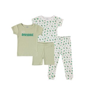 Cutie Pie Baby Gender Neutral Toddler and Infant Pajama Sleeper Matching Set Shorts and Long 4 PC Set Avocado Green Size 18M - 1 of 2