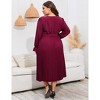 Garvee Women Wrap V Neck Pleated Hem Dress Ruffle Long Sleeves Elegant A Line Midi Dress with Belt - 4 of 4