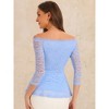 Allegra K Women's Elegant Lace Floral Semi Sheer 3/4 Sleeve Off Shoulder Peplum Top - 3 of 4