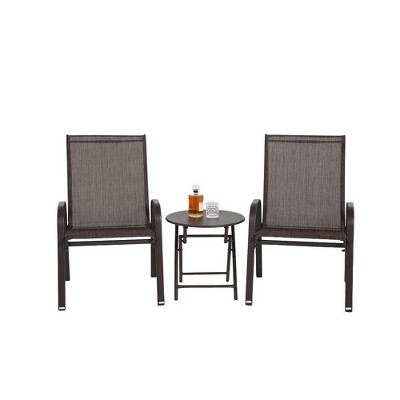 Ridstar 3-Piece Outdoor Patio Set with Camping Chairs and Folding Table For Garden Patio-Brown