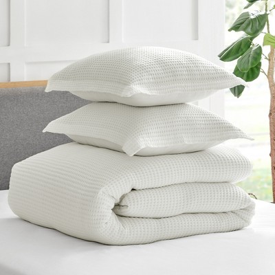 Cream Cotton Waffle Twin/Twin XL Duvet Cover Set