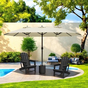 Syemin Patio Seating 3 Piece Set with Adirondack Lounge Chair Black Frog Chair 2 Piece Plus Double Ended Parasol - 1 of 4