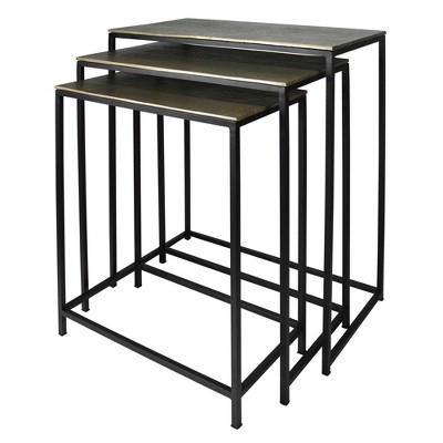 HomeRoots Set of Three Brass and Black Aluminum and Iron Frame Nested Tables