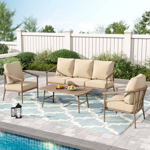 Captiva Designs 4pc Windsor Metal Outdoor Patio Conversation Set with Armchairs - 1 of 4