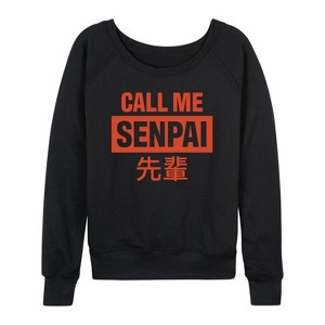 Women's - Instant Message - Call Me Senpai Lightweight French Terry Wide Neck Long Sleeve Graphic Shirt - 1 of 4