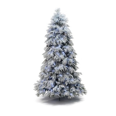 LuxenHome Pre-Lit Full Snowy Branches Artificial Pine Christmas Tree with Pinecones and Stand