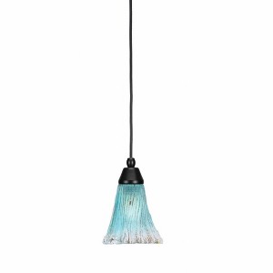 Toltec Lighting Any 1 - Light Pendant in  Matte Black with 5.5" Fluted Teal Crystal  Shade - 1 of 1