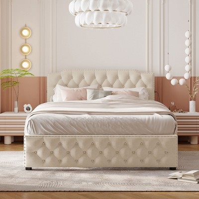 Whisen Morden Design Queen Size Upholstered Platform Bed with 2 Drawers and USB Ports