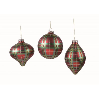 Transpac Glass Red/Green Christmas Ornament Set of 3 Christmas Home Decorations