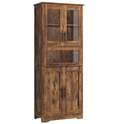 Narrow Bathroom Storage Cabinet, 67" H Tall Slim Cabinet with Glass Doors and Adjustable Shelf