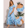 INSPIRE CHIC Women's Floral Square Neck Puff Short Sleeve High Waist Smocked Back Flowy Tiered Maxi Dress - 2 of 4