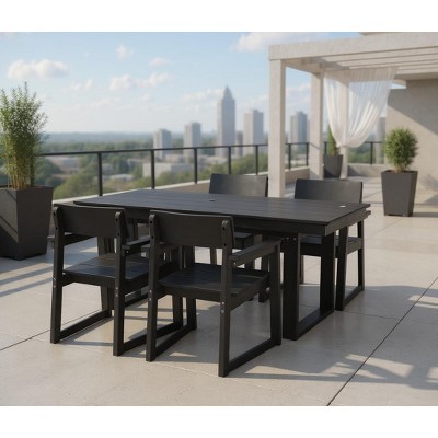 FIONECA 5-Piece HDPE Outdoor Dining Set with Umbrella Hole ¨C Weather-Resistant Patio Table & 4 Armrest Chairs, Black