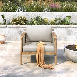 Christopher Knight Home Jackie Patio Acacia Wood Rope Weave Club Chair with Cushions, Teak/Beige - 1 of 4