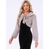 INSPIRE CHIC Women's Evening Bow Tie Front Turndown Collar Faux Fur Fluffy Cropped Coat - 2 of 4