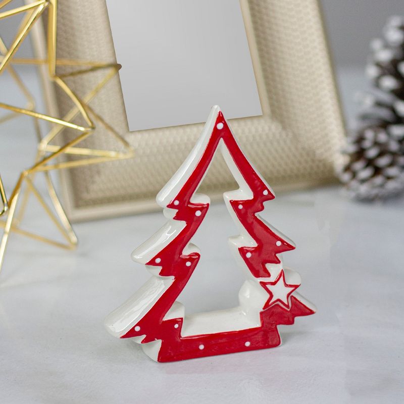 Northlight 4.5" Red and White Ceramic Christmas Tree Tabletop Decoration, 2 of 5