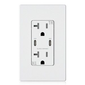 ELEGRP 30W USB Outlets Receptacles, 20 Amp Outlet with Dual USB C Ports for Support Fast Charge Protocols,w/Wall Plate, UL Listed,White,1 Pack - 1 of 1